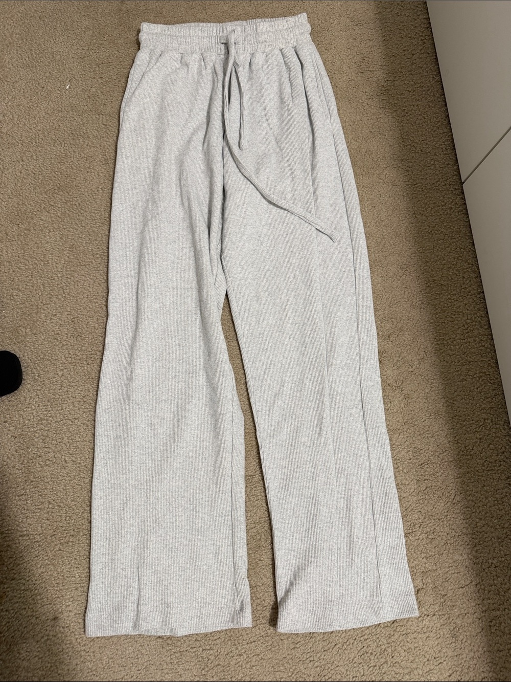 Daily Drills Light Gray Knit Wide-Leg Lounge Pants